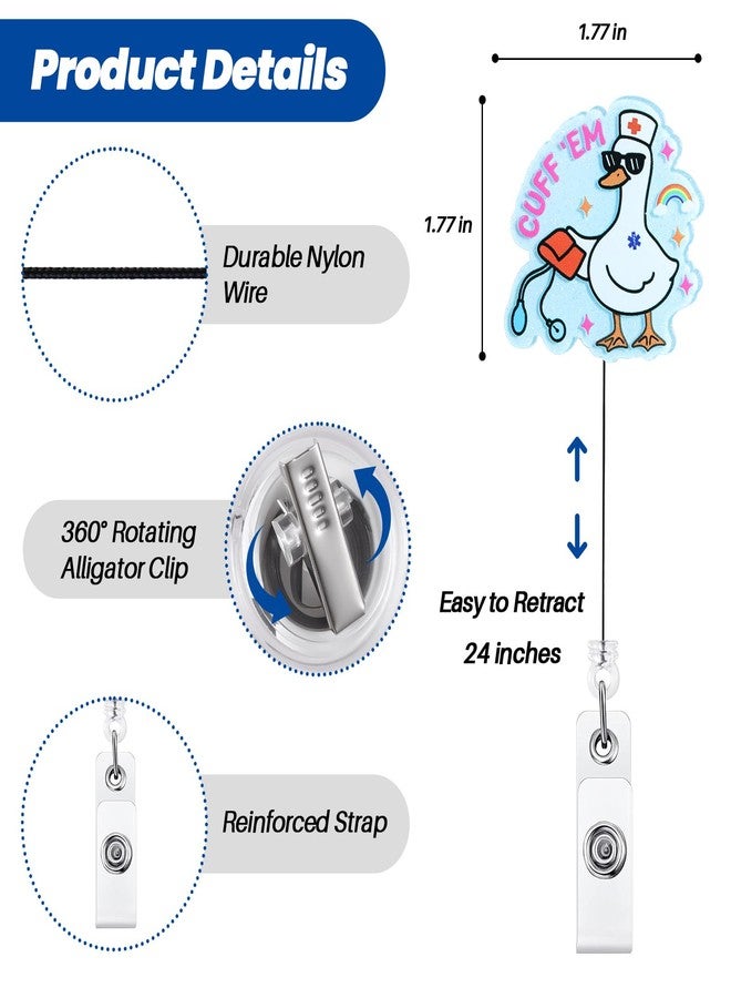 BEZTN Cuff 'Em Funny Goose Nurse Badge Reel, Cute Medical Badge Holder with Retractable Clip, Name Tag Work Badge Buddy for RN LPN CNA MA Nursing Student Doctor, Nurse Gifts - Image 3