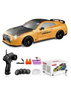 PlayandDream High-Speed 4WD Nissan GTR RC Drift Car with LED Lights & Drifting Tires – 1:24 (Yellow)  - Image 1