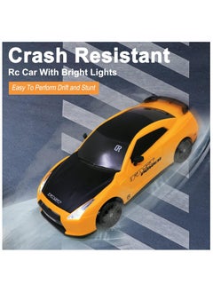 PlayandDream High-Speed 4WD Nissan GTR RC Drift Car with LED Lights & Drifting Tires – 1:24 (Yellow)  - Image 5