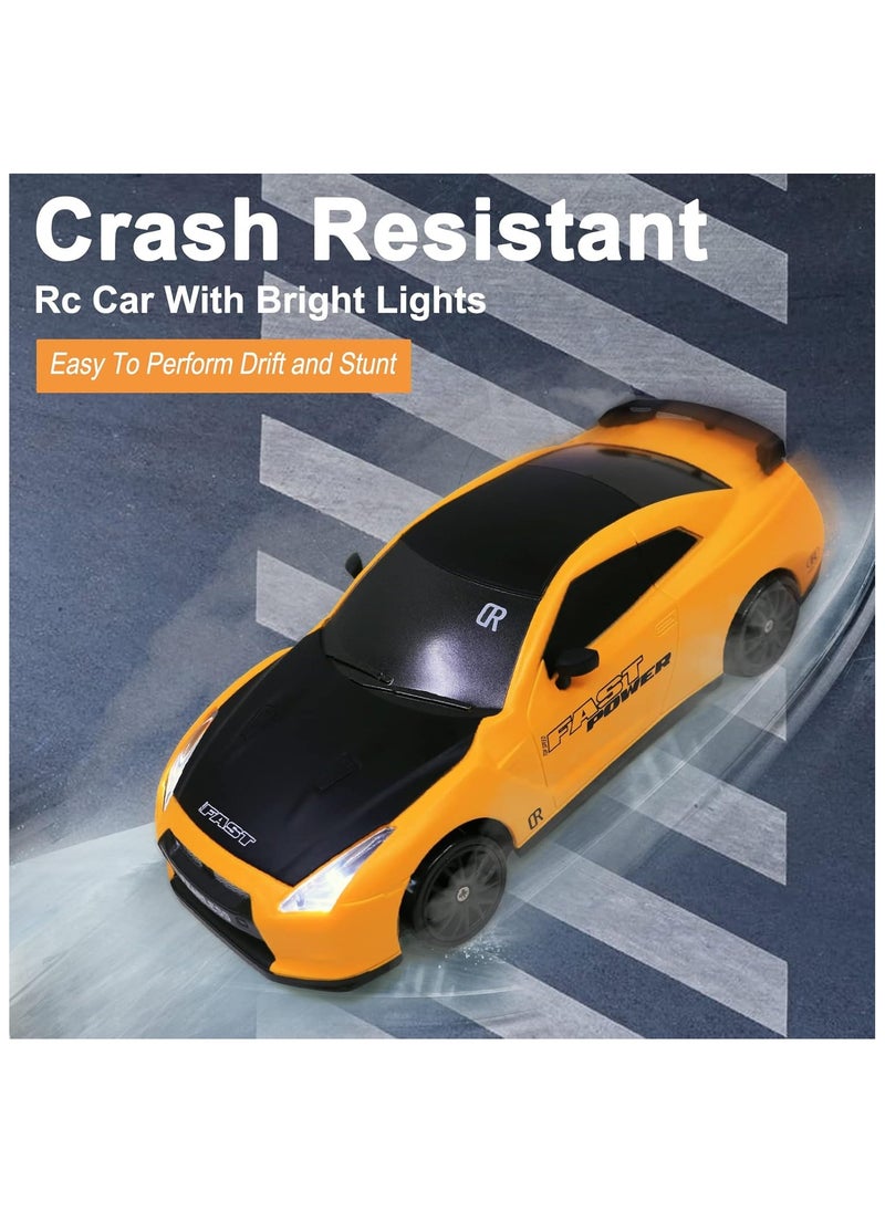 PlayandDream High-Speed 4WD Nissan GTR RC Drift Car with LED Lights & Drifting Tires – 1:24 (Yellow)  - Image 5
