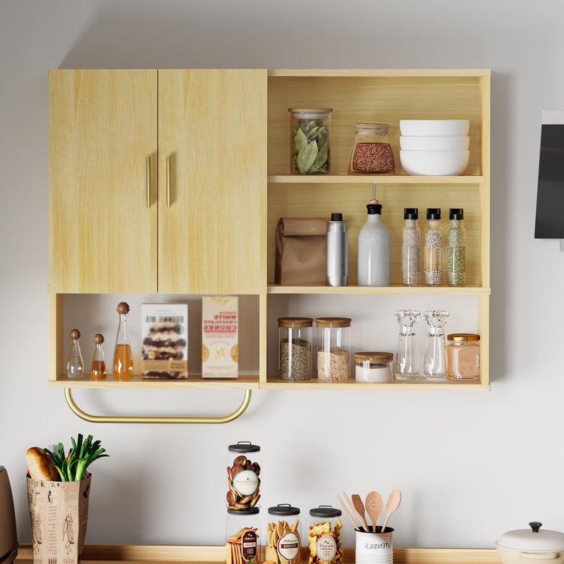 Tltaroni Bathroom Wall Cabinet Wood Large Wall Mounted Medicine Cabinet with 2 Doors and 4 Open Shelves Over Toilet Storage Cabinet Organizer with Towel Bar,Wood - Image 5
