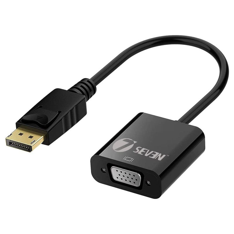 7-Seven محول 7SEVEN® DisplayPort (DP) إلى VGA، محول Display Port إلى VGA مطلي بالذهب (ذكر إلى أنثى) متوافق مع الكمبيوتر، سطح المكتب، اللابتوب، الكمبيوتر الشخصي، الشاشة، البروجيكتور، HDTV - أسود - Image 1