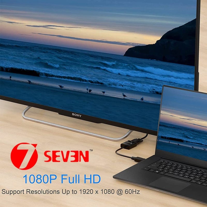 7-Seven محول 7SEVEN® DisplayPort (DP) إلى VGA، محول Display Port إلى VGA مطلي بالذهب (ذكر إلى أنثى) متوافق مع الكمبيوتر، سطح المكتب، اللابتوب، الكمبيوتر الشخصي، الشاشة، البروجيكتور، HDTV - أسود - Image 5