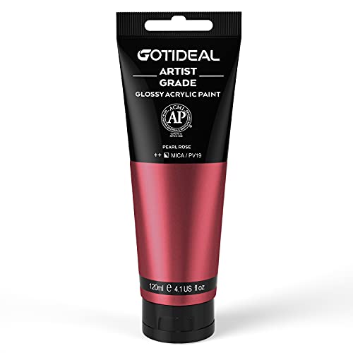 GOTIDEAL Metallic Acrylic Paint Pearl Rose Red Tubes(120ml, 4.1 oz) Non Toxic Non Fading,Rich Pigments for Painters, Adults & Kids, Ideal for Canvas Wood Clay Fabric Ceramic Craft Supplies (Pearl - Image 1