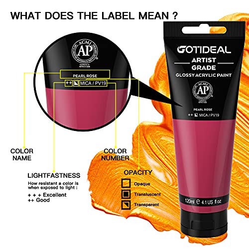 GOTIDEAL Metallic Acrylic Paint Pearl Rose Red Tubes(120ml, 4.1 oz) Non Toxic Non Fading,Rich Pigments for Painters, Adults & Kids, Ideal for Canvas Wood Clay Fabric Ceramic Craft Supplies (Pearl - Image 2