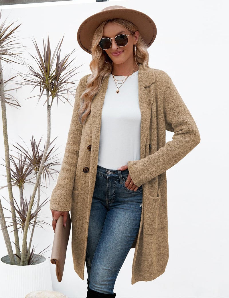 CiCiBird Women Fall Long Cardigan Sweater Trendy Knit Jacket Coat Dressy Blazer Coatigan Wheat M - Image 5