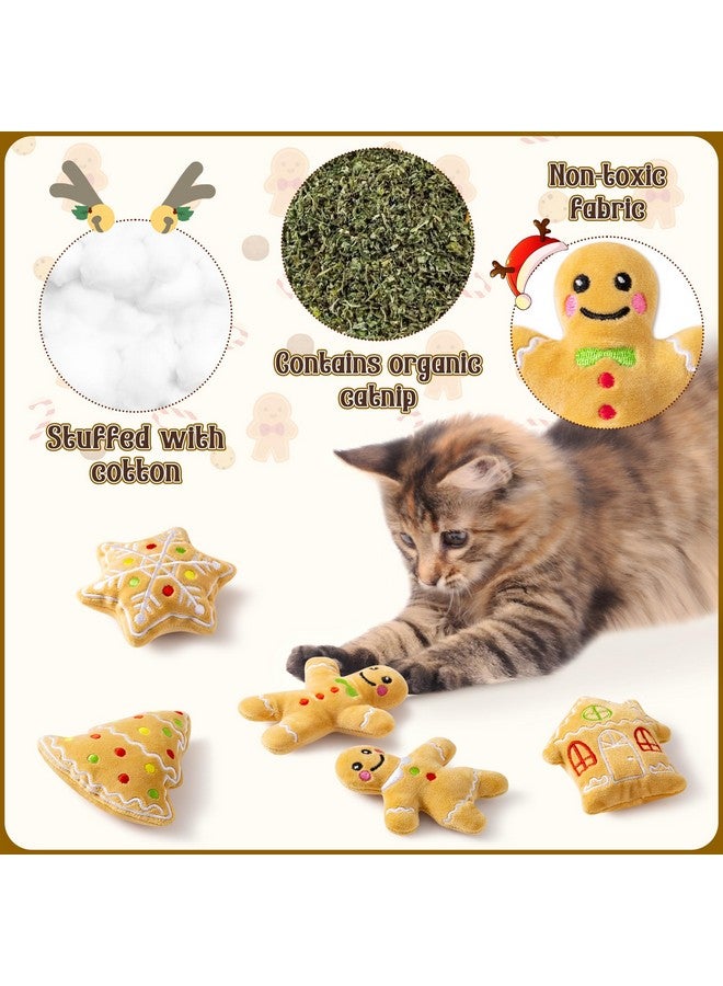 MALLMALL6 Catnip Toys for Cat - 5Pcs Christmas Gingerbread Catmint Interactive Cat Toy for Indoor Cats, Soft Plush Cat Supplies, Kitten Teething Chew Kick Toy Set, Pet Xmas Gifts for Cat Lover - Image 3