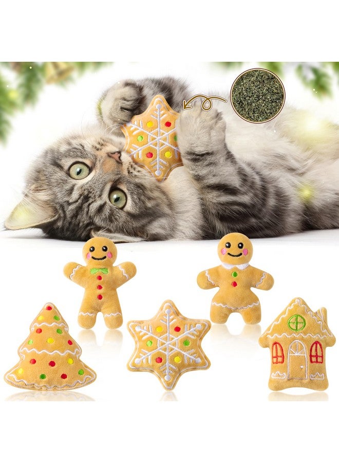 MALLMALL6 Catnip Toys for Cat - 5Pcs Christmas Gingerbread Catmint Interactive Cat Toy for Indoor Cats, Soft Plush Cat Supplies, Kitten Teething Chew Kick Toy Set, Pet Xmas Gifts for Cat Lover - Image 1