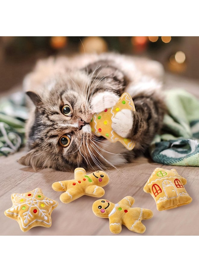 MALLMALL6 Catnip Toys for Cat - 5Pcs Christmas Gingerbread Catmint Interactive Cat Toy for Indoor Cats, Soft Plush Cat Supplies, Kitten Teething Chew Kick Toy Set, Pet Xmas Gifts for Cat Lover - Image 4
