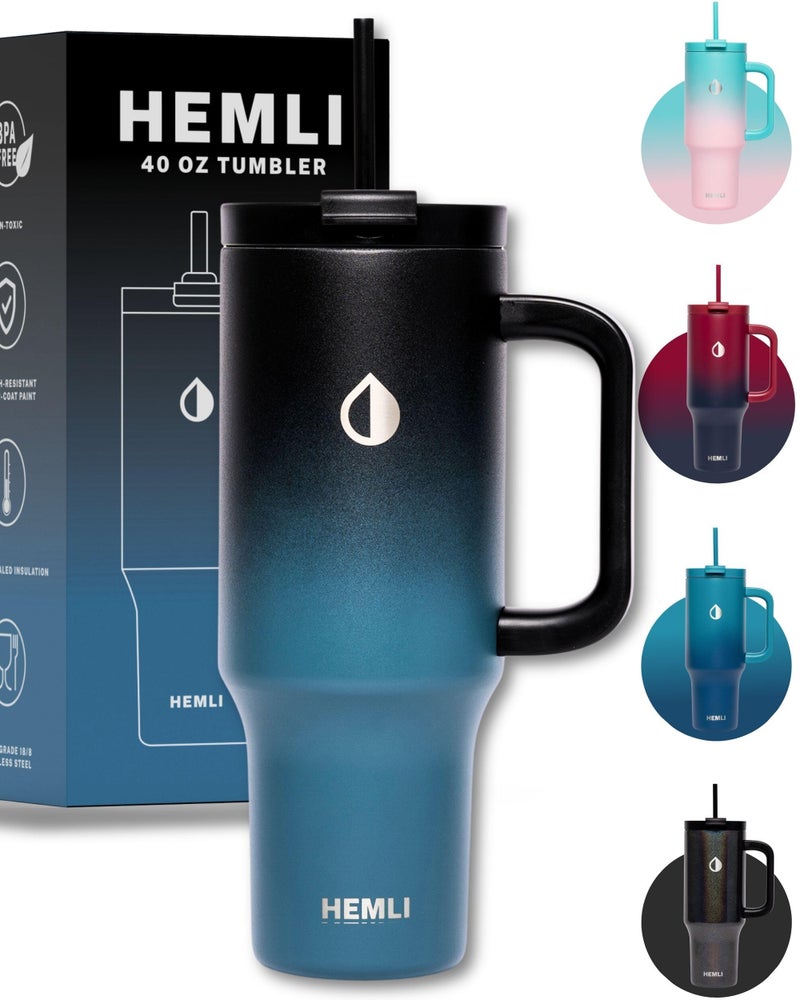 40 Oz Tumbler with Handle and Straw Insulated Tumbler with Leakproof 2in1 Lid and Straw Reusable and Portable Water and Coffee Stainless Steel Travel Mug Vacuum Insulated