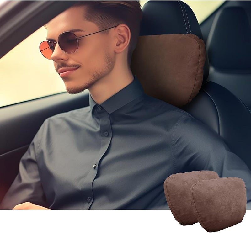 POKSRI Car Neck Pillow for headrests, Superfiber Suede Support Head Pillows,Plant-Based Polyester,11.8x7.5 refillable&Multiple&Adjustable Drive Vehicle Cushion Seats(Light Coffee, Neck Pillow 2pcs) - Image 1