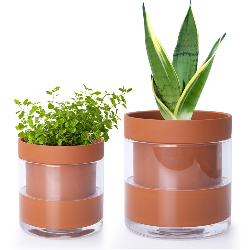 Phoenix Vine 4 Inch 6 Inch Self Watering Planter Pots Terracotta Clay Pots with Glass Reservoir for Indoor Plants Herbs Flowers 52AG46