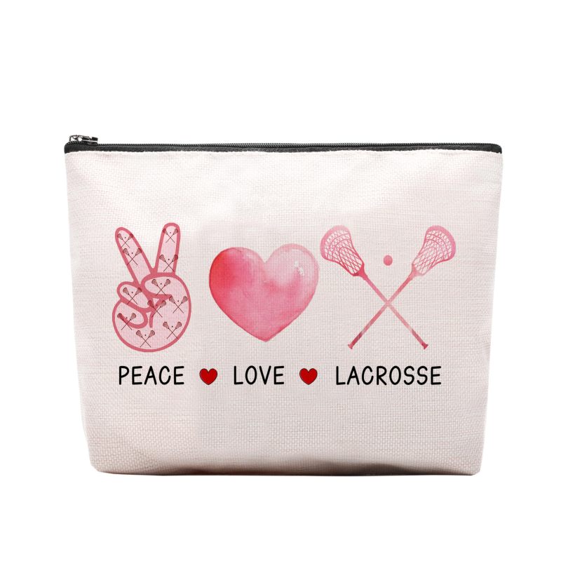 Zippered Cosmetic Pouch 10" X 7" X 2" Durable 12 Oz Canvas Construction - Funny Lacrosse Letter Print Canvas Storage Bag For Lacrosse Players, Travel, Gym And Daily Use - Image 1
