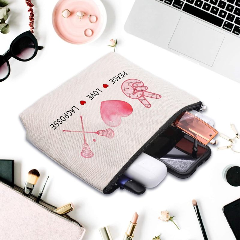 Zippered Cosmetic Pouch 10" X 7" X 2" Durable 12 Oz Canvas Construction - Funny Lacrosse Letter Print Canvas Storage Bag For Lacrosse Players, Travel, Gym And Daily Use - Image 5