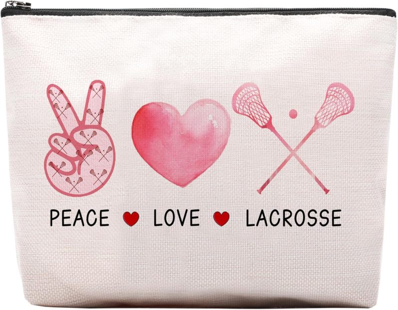 Zippered Cosmetic Pouch 10" X 7" X 2" Durable 12 Oz Canvas Construction - Funny Lacrosse Letter Print Canvas Storage Bag For Lacrosse Players, Travel, Gym And Daily Use - Image 2