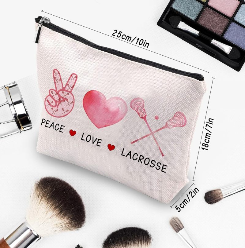 Zippered Cosmetic Pouch 10" X 7" X 2" Durable 12 Oz Canvas Construction - Funny Lacrosse Letter Print Canvas Storage Bag For Lacrosse Players, Travel, Gym And Daily Use - Image 3