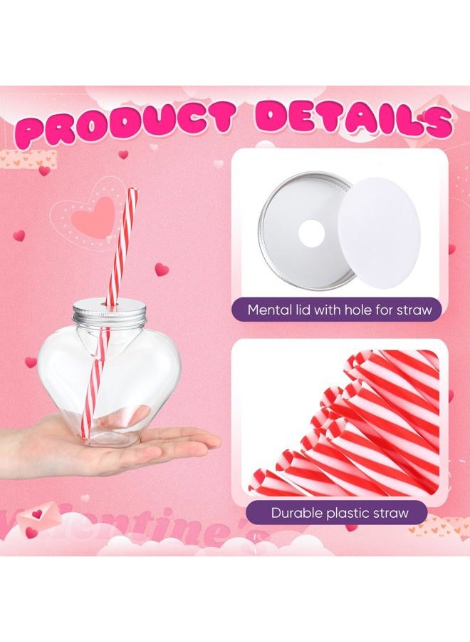 Willinglong 10 oz Valentine's Day Heart Shaped Cups with Lids and Straws Plastic Heart Drink Bottle Clear Plastic Tumblers Clear Drinking Cocktail Cups for Valentine's Day Birthday Party (24 Pcs) - Image 3