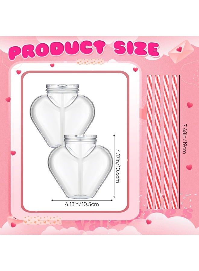 Willinglong 10 oz Valentine's Day Heart Shaped Cups with Lids and Straws Plastic Heart Drink Bottle Clear Plastic Tumblers Clear Drinking Cocktail Cups for Valentine's Day Birthday Party (24 Pcs) - Image 2