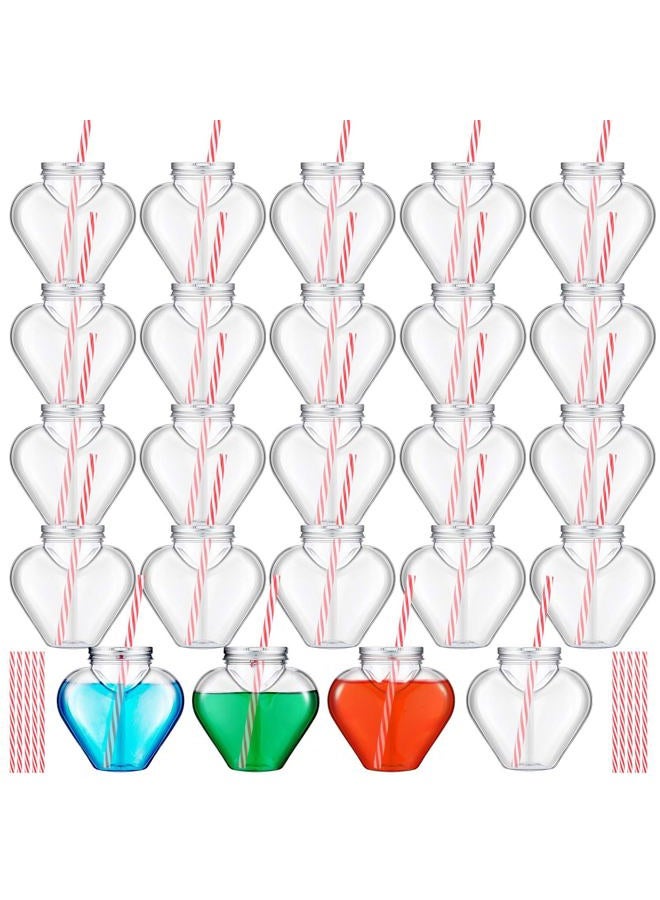 Willinglong 10 oz Valentine's Day Heart Shaped Cups with Lids and Straws Plastic Heart Drink Bottle Clear Plastic Tumblers Clear Drinking Cocktail Cups for Valentine's Day Birthday Party (24 Pcs) - Image 1