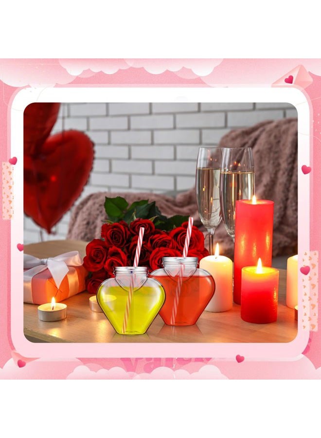 Willinglong 10 oz Valentine's Day Heart Shaped Cups with Lids and Straws Plastic Heart Drink Bottle Clear Plastic Tumblers Clear Drinking Cocktail Cups for Valentine's Day Birthday Party (24 Pcs) - Image 5