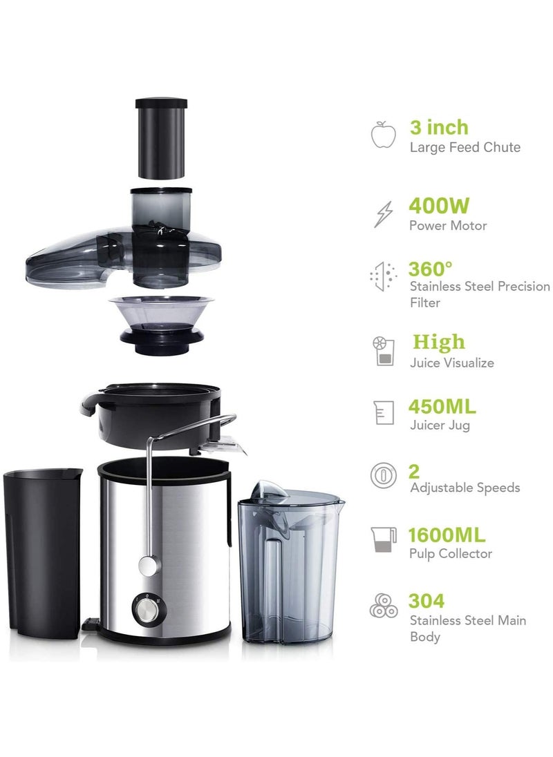 Juicer Machines,Juicer,Large 3 Inch Feed Chute for Whole Fruits and Vegetables,Faster Juicers Dual Speed,Juice