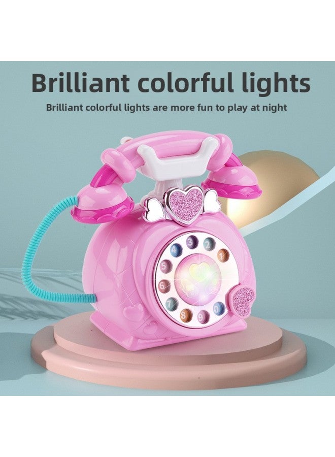 Children's Retro Cartoon Landline Early Education Puzzle Story Machine Model Simulation Telephone Light Music Toy Girl-Color:Early Education Telephone (Rose Red) + Charging Set - Image 2