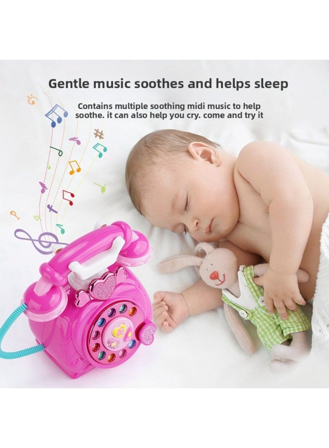 Children's Retro Cartoon Landline Early Education Puzzle Story Machine Model Simulation Telephone Light Music Toy Girl-Color:Early Education Telephone (Rose Red) + Charging Set - Image 5