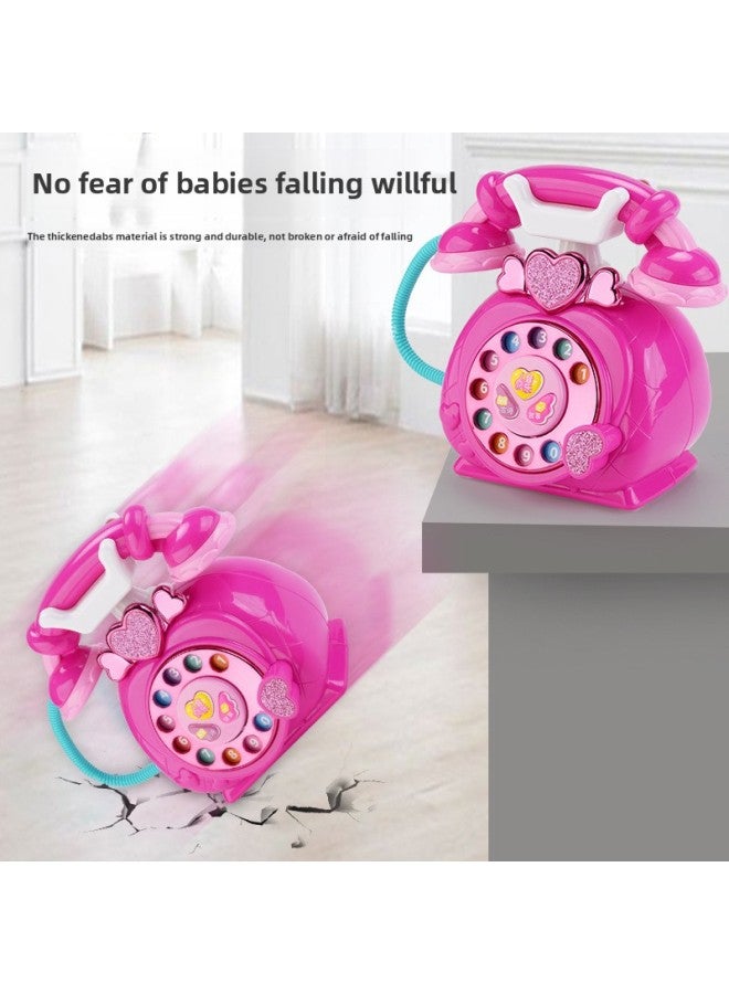 Children's Retro Cartoon Landline Early Education Puzzle Story Machine Model Simulation Telephone Light Music Toy Girl-Color:Early Education Telephone (Rose Red) + Charging Set - Image 3