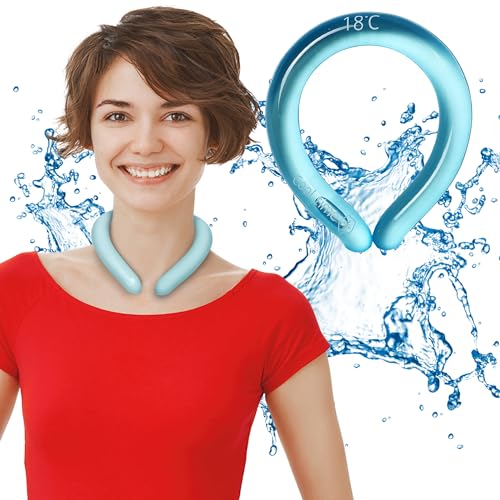 CoolTimeUSA Neck Cooling Tube Wearable Cooling Wrap for Summer Heat Hands Free Cold Pack Reusable Neck Cooler Blue