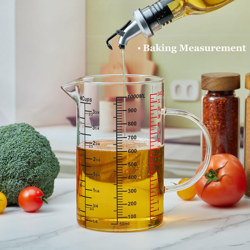 Ackers BORO3.3 Glass Measuring Cup-[Insulated handle | V-Shaped Spout]-Made of High Borosilicate Glass Measuring Cup for Kitchen or Restaurant, Easy to Read, 1000 ML (32 Oz, 4 Cup) - Image 5