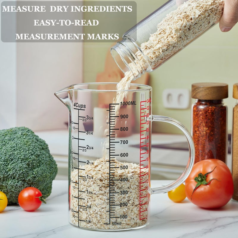 Ackers BORO3.3 Glass Measuring Cup-[Insulated handle | V-Shaped Spout]-Made of High Borosilicate Glass Measuring Cup for Kitchen or Restaurant, Easy to Read, 1000 ML (32 Oz, 4 Cup) - Image 4