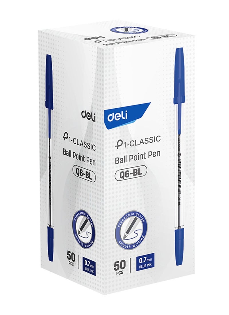 Deli 50-Piece Q6 Ballpoint Pen Set 0.7mm Tip Blue Ink  - Image 1