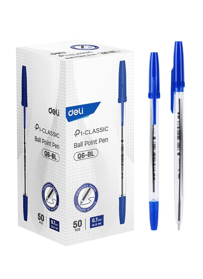 Deli 50-Piece Q6 Ballpoint Pen Set 0.7mm Tip Blue Ink  - Image 2