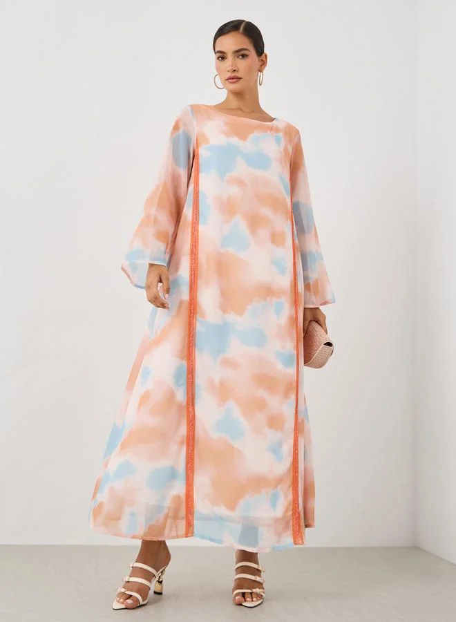 تايك تو Take Two Printed Long Sleeve A-Line Jalabiya