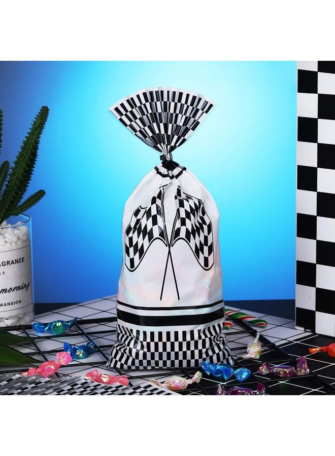 BOAO 100 Pieces Checkered Racing Treat Bags Race Car Themed Clear Candy Bags With 200 Pieces Twist Ties For Racing Party Supplies - Image 4