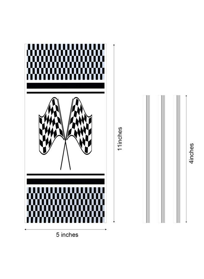 BOAO 100 Pieces Checkered Racing Treat Bags Race Car Themed Clear Candy Bags With 200 Pieces Twist Ties For Racing Party Supplies - Image 3