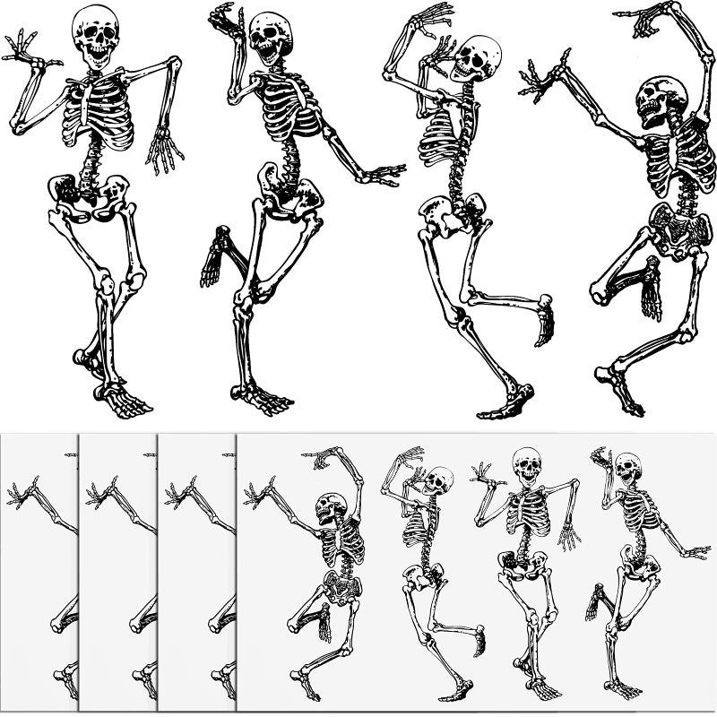 Zonon 4 Pieces Skeleton Bumper Stickers Dancing Skeleton Bumper Laptop Skull Stickers for Car Decoration Computer Luggage Refrigerator Decor DIY Craft 5 Inch