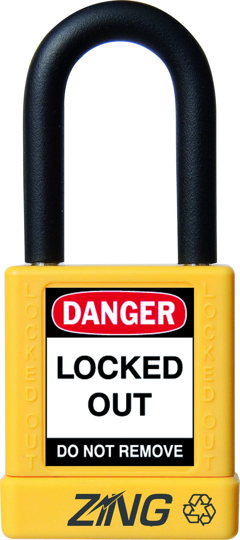 Zing Green Products 7038 RecycLock Safety Padlock, Keyed Different, Yellow, 1-1/2" Shackle, 1-3/4" Body - Image 1