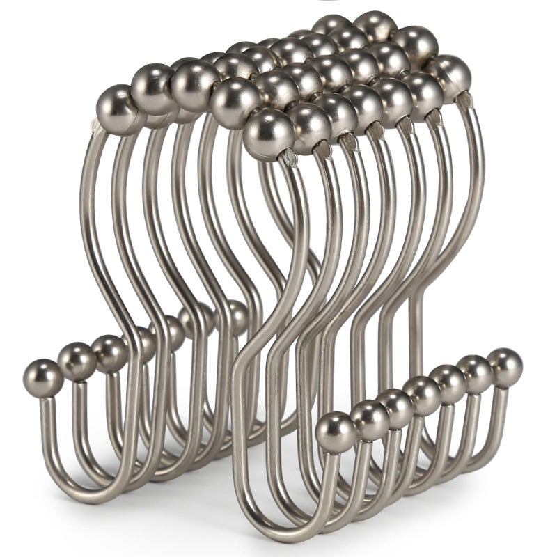 Goowin Shower Curtain Hooks 12 Pcs Shower Curtain Rings Stainless Steel Shower Curtain Hooks Rings Rust Proof Smooth Sliding AntiDrop Double Shower Hooks for Shower Curtain Rods Matte Nickel
