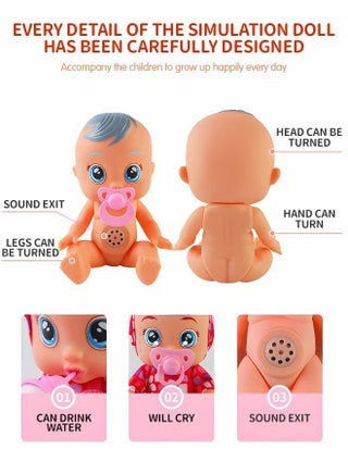 8 Inch Cute Cry Baby Doll Dreamy Interactive Realistic 3D Simulation Baby Doll, Normal, Drink and Cry Little Dolls with 4 Emotions Baby Sounds - view 3