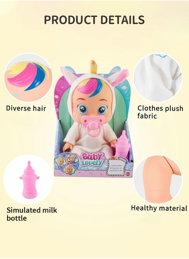GROIC - 8 Inch Cute Cry Baby Doll Dreamy Interactive Realistic 3D Simulation Baby Doll, Normal, Drink and Cry Little Dolls with 4 Emotions Baby Sounds - Image 1