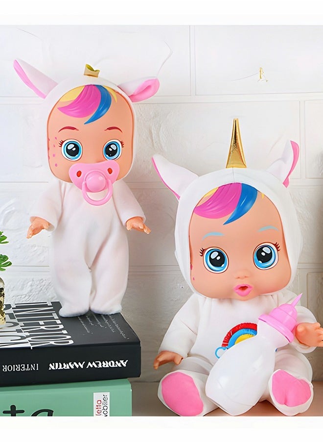 GROIC - 8 Inch Cute Cry Baby Doll Dreamy Interactive Realistic 3D Simulation Baby Doll, Normal, Drink and Cry Little Dolls with 4 Emotions Baby Sounds - Image 1