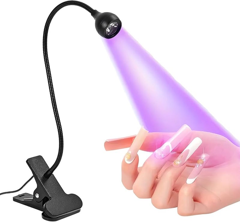 USB Gooseneck Nail Lamp Adjustable Clip On For Gel Curing Black - Image 1