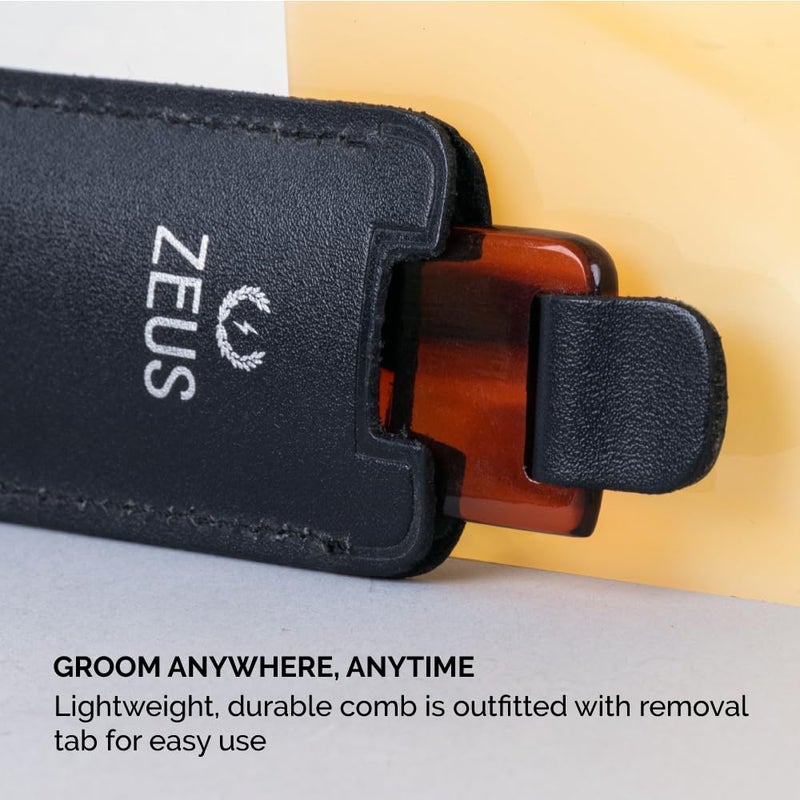 ZEUS Pocket Beard Comb with Leather Sheath, Handmade Saw-Cut Pocket Beard & Mustache Comb with Travel Storing Case (U11) - Image 5