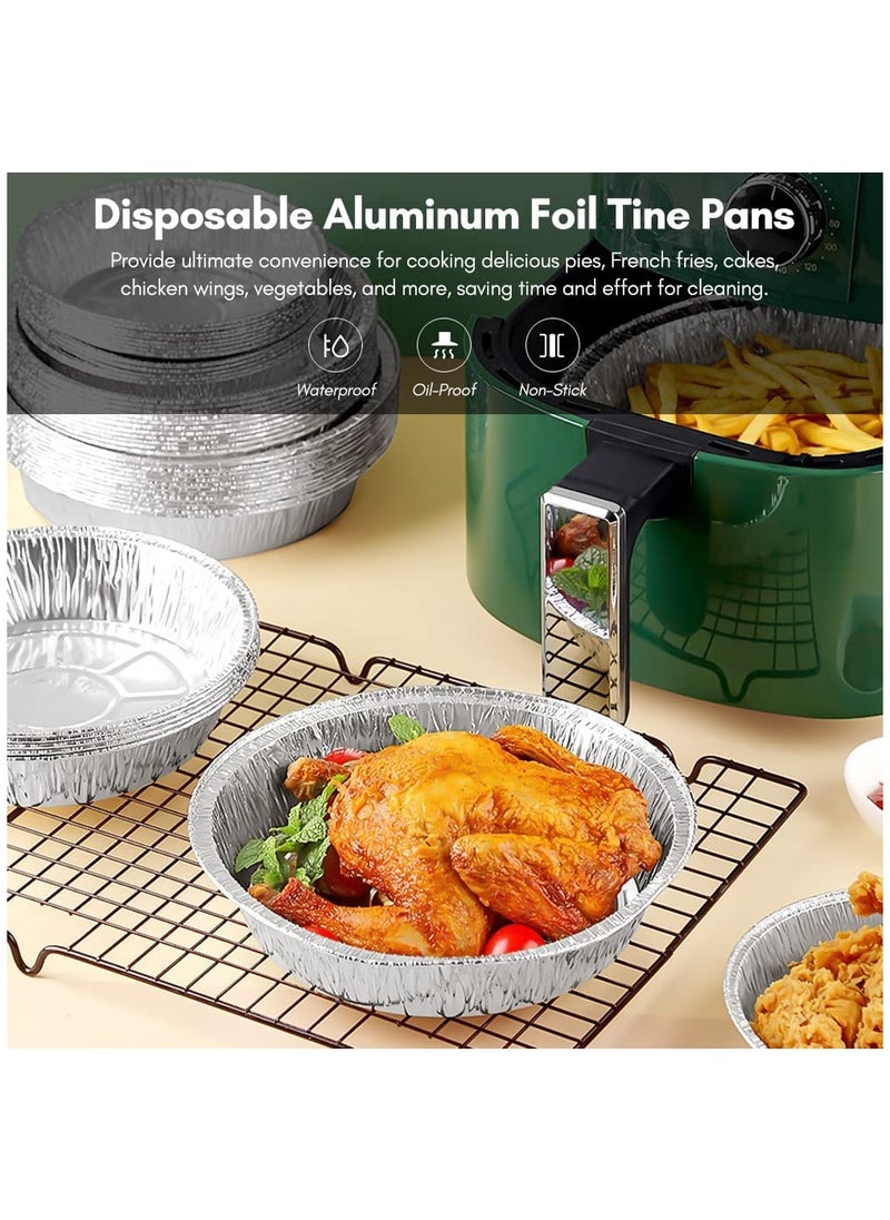 KASTWAVE - Aluminum Foil Tray Round,50pcs 6 Inch Round Aluminum Disposable Foil Pans Oil-Proof Aluminum Foil Tin Box, Pie Plates Foil Trays for Baking, Cooking, Oven, Air Fryer - Image 1