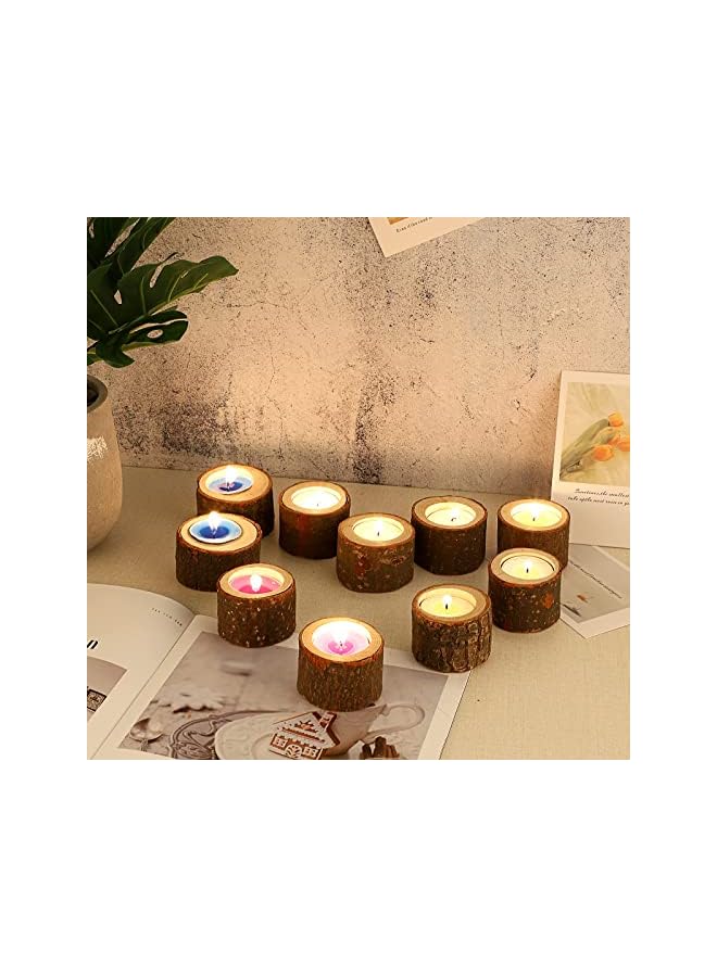 The Bros Wooden Candle Holders Votive Candle Holders, Rustic Wooden Pillar Candle Stands Vintage Wooden Tealight Holders Set Candle Centerpieces for Dining Table Wedding Party 12 Set - Image 2