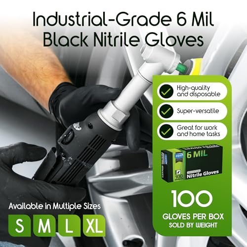 Inspire Heavy Duty 6 Mil Nitrile Chemical Resistant Medical Cooking Cleaning Disposable Gloves (Black Nitrile Box Of 100, Small) - Image 2