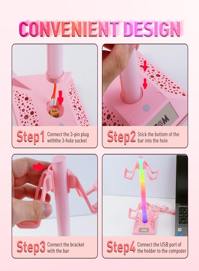 Vcom حامل سماعات الألعاب VCOM RGB مع 2 منفذ USB، حامل سماعات وردي مع 10 أوضاع إضاءة ومطاط غير قابل للانزلاق، مناسب لملحقات مكتب الكمبيوتر هدية للاعبين (وردي) - Image 5