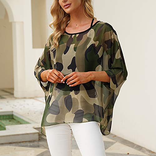Ckikiou Plus Size Batwing Flowy Semi Sheer Chiffon Blouse Tunic for Women Summer Floral Print Boho Beach Cover ups - Image 2