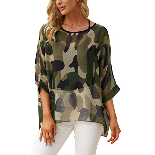 Ckikiou Plus Size Batwing Flowy Semi Sheer Chiffon Blouse Tunic for Women Summer Floral Print Boho Beach Cover ups - Image 1